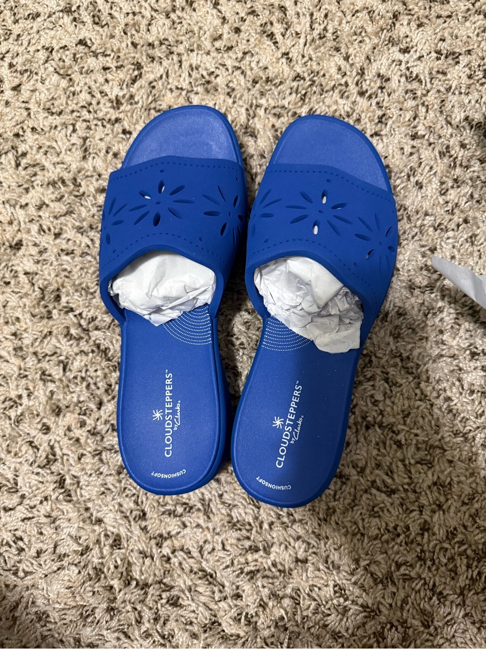 Cloudsteppers by Clarks Royal Blue Slide Sandals with Cutout Upper